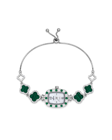 Pave Rectangular Clover-Link Watch Bracelet
