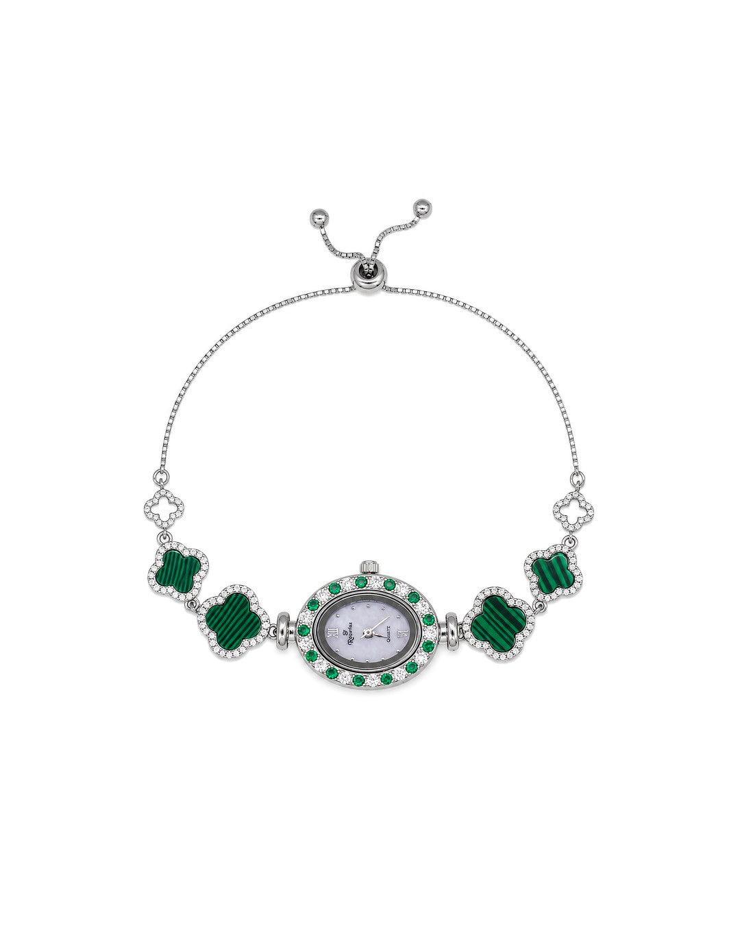 Green Gemstone Open Clover-Link Watch Bracelet