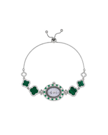 Green Gemstone Open Clover-Link Watch Bracelet