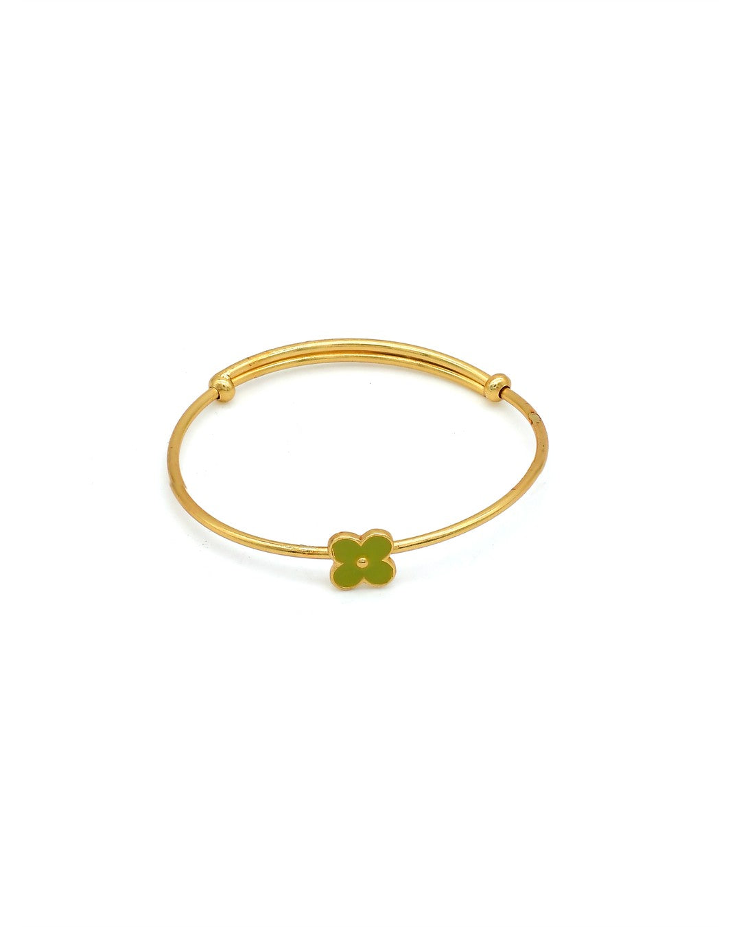 Gold-Plated Clover Enamel Charm Baby Bangle Set (Pair)