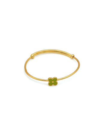 Gold-Plated Clover Enamel Charm Baby Bangle Set (Pair)