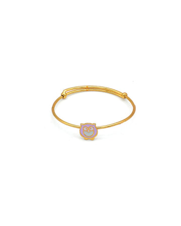 Gold-Plated Owl Enamel Charm Baby Bangle Set (Pair)