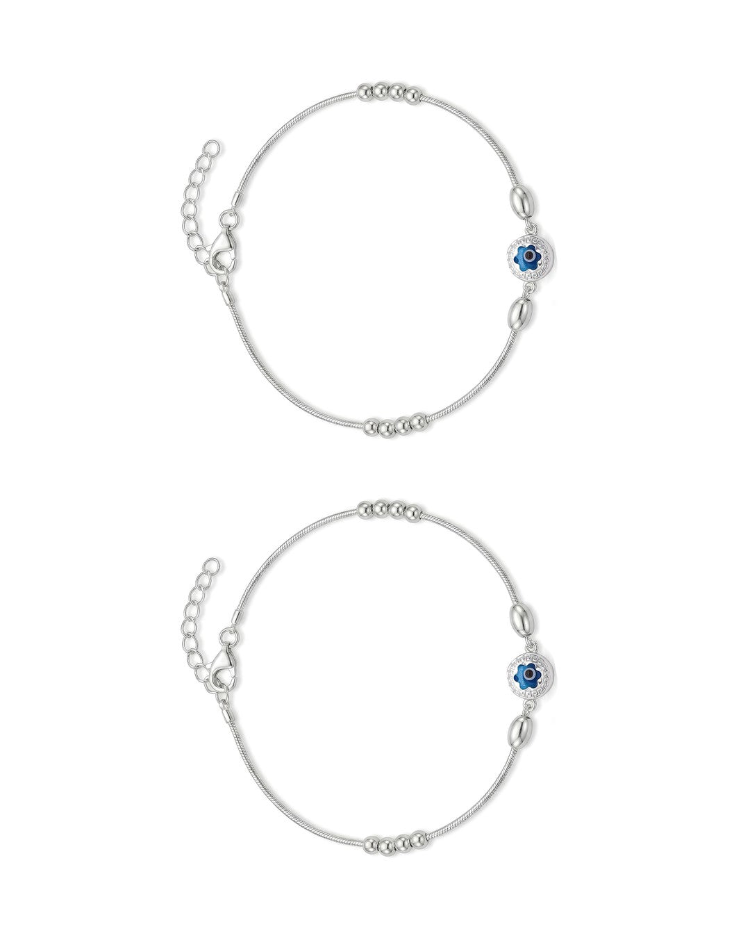 Round Evil Eye Oval Bead Snake Chain Anklet (Pair)