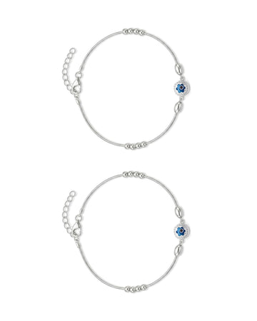 Round Evil Eye Oval Bead Snake Chain Anklet (Pair)