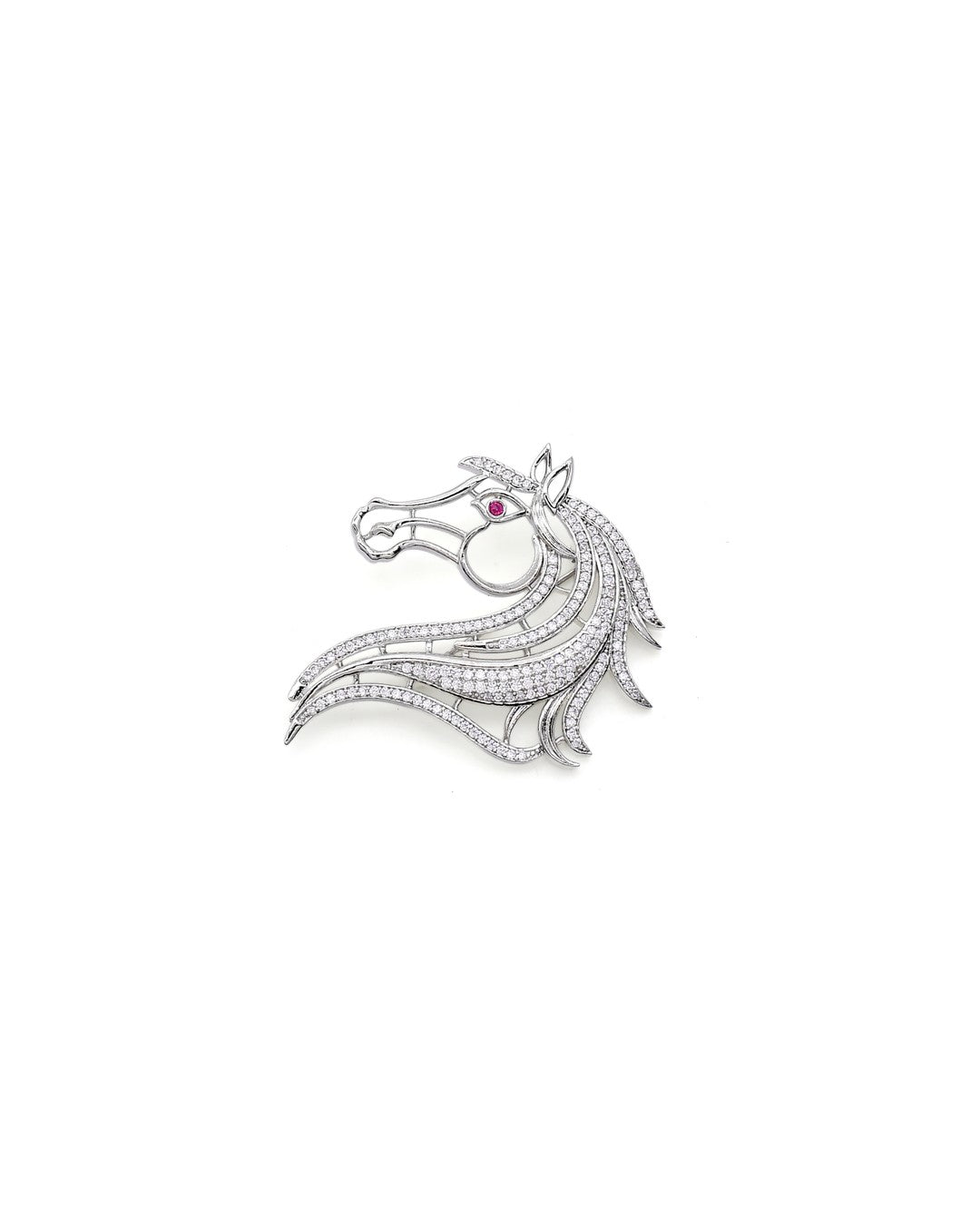 Pave Stag Head Brooch with Gemstone Eye
