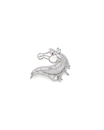 Pave Stag Head Brooch with Gemstone Eye