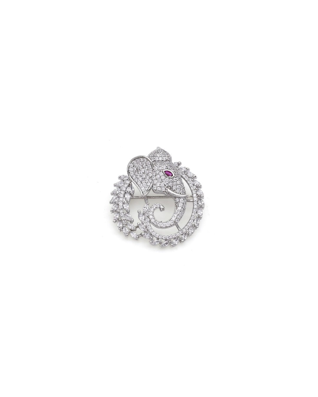 Pave Elephant Brooch with Floral Wreath & Gemstone Eye