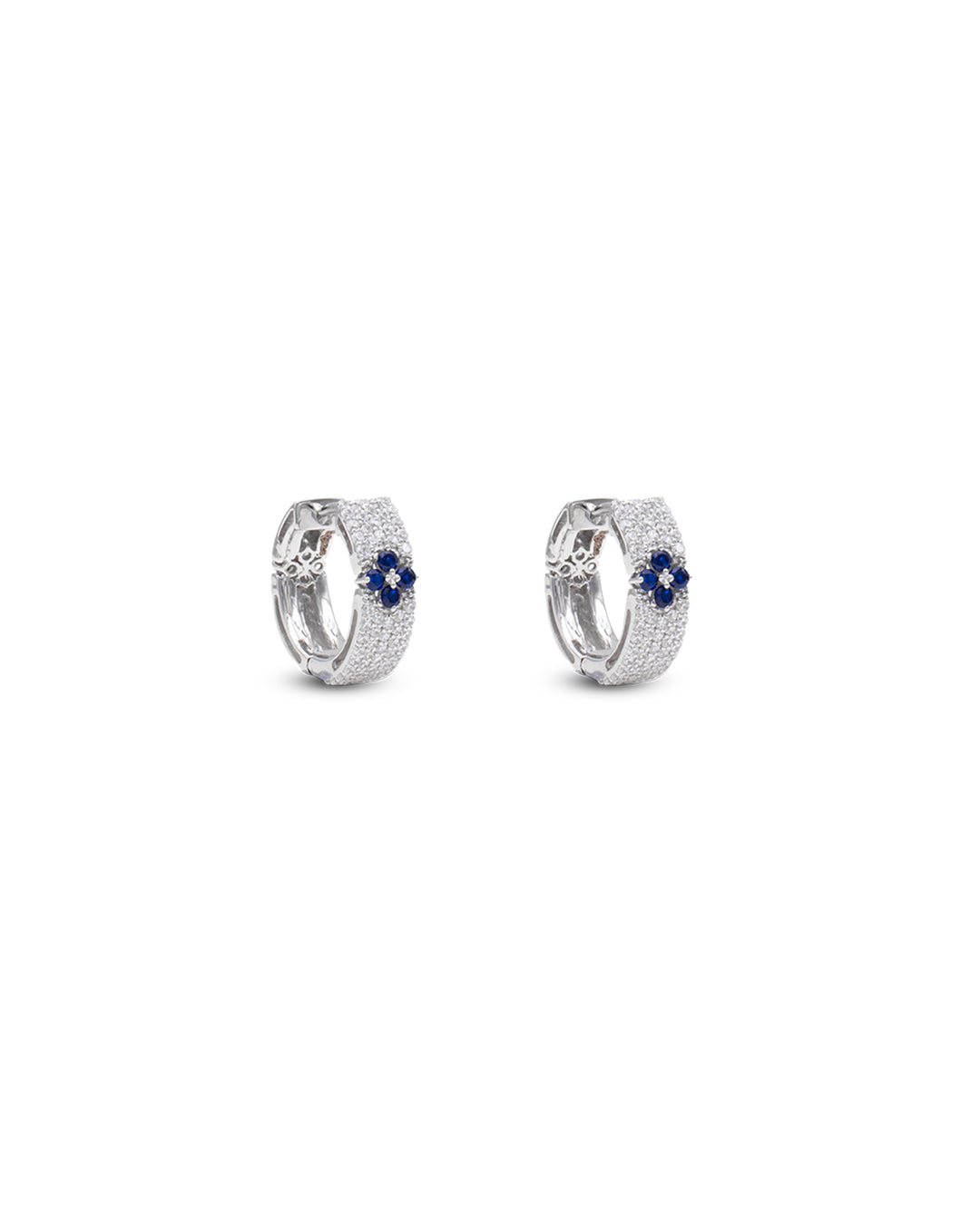 Azure Bloom 925 Silver Round Bali Earrings with White Swarovski Zircon and Blue Stone