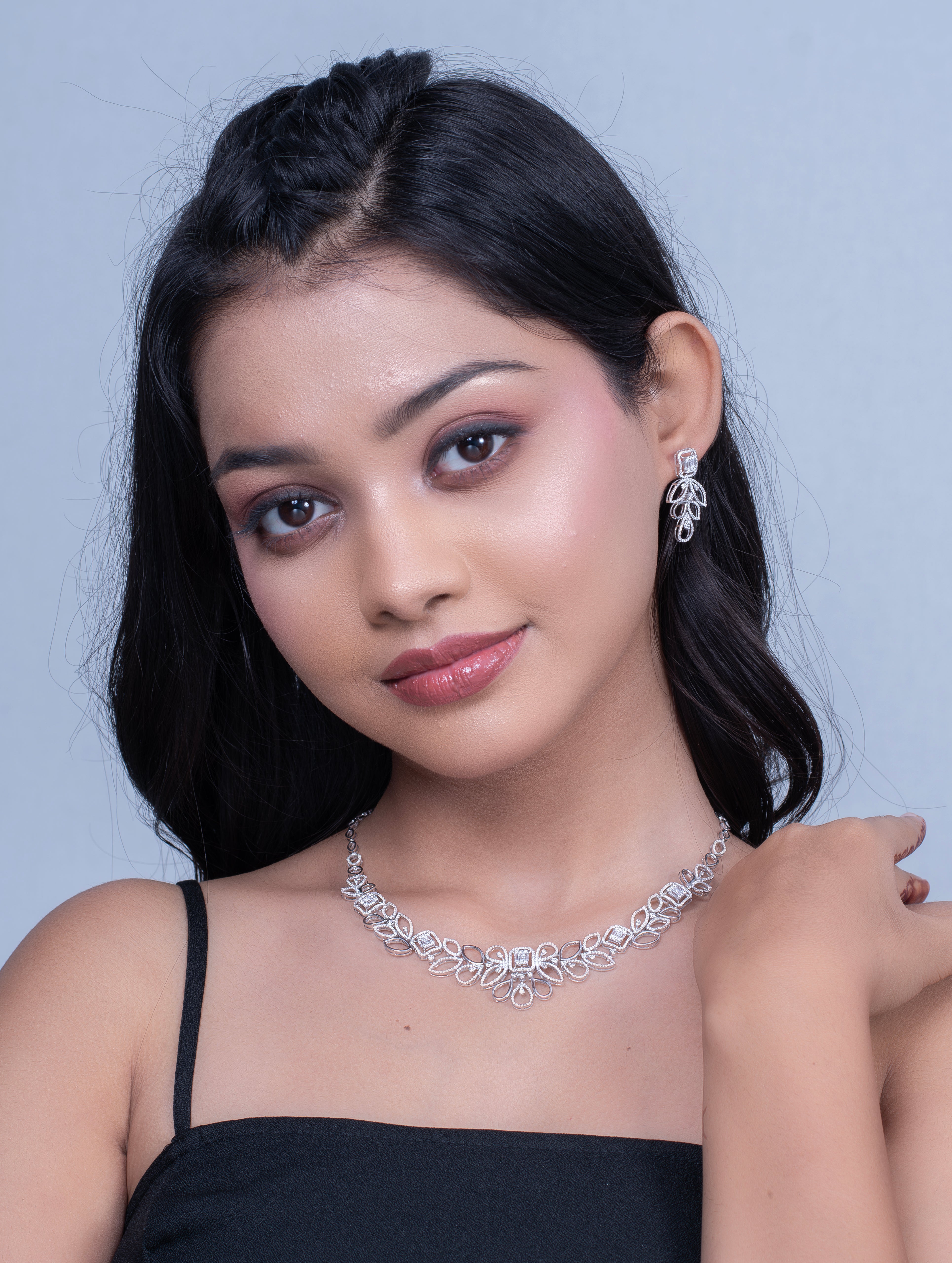 White Swarovski Zircon Teardrop & Marquise Necklace