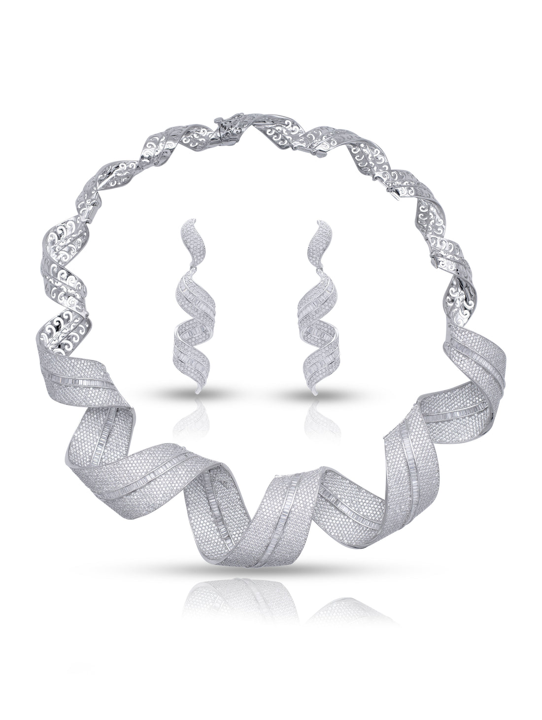 Twisted Silver Mesh Necklace & Earrings Set