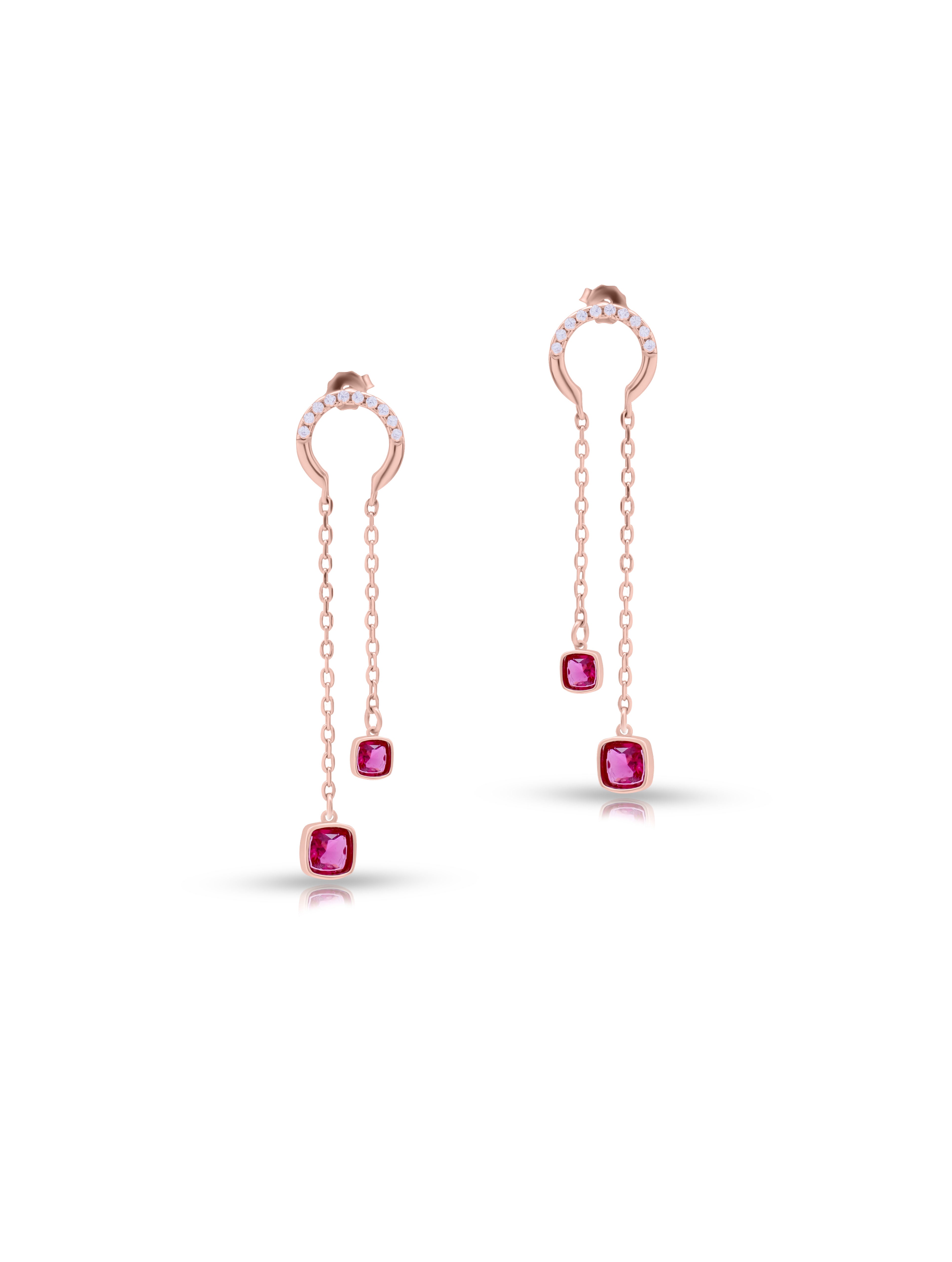 Red Square Stone Dangling Earrings