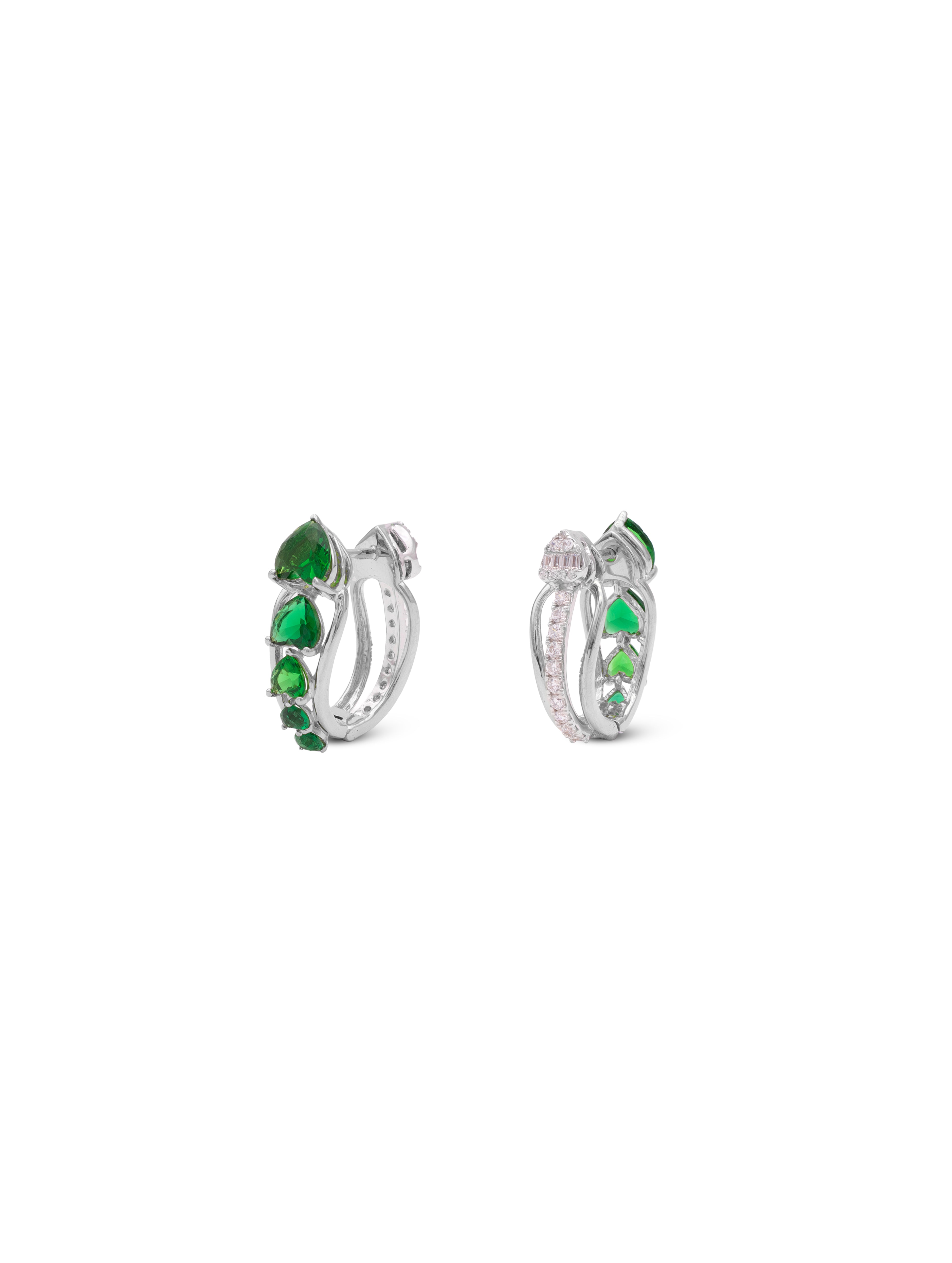 925 Sterling Silver Hoop Earrings with Green Gemstones