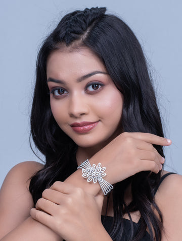 Sterling Silver Floral Motif Openable Bracelet