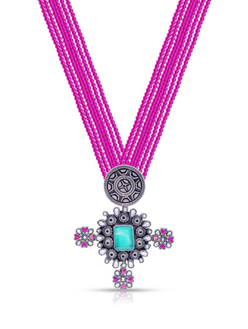 Meher Pink Bead Cross Necklace