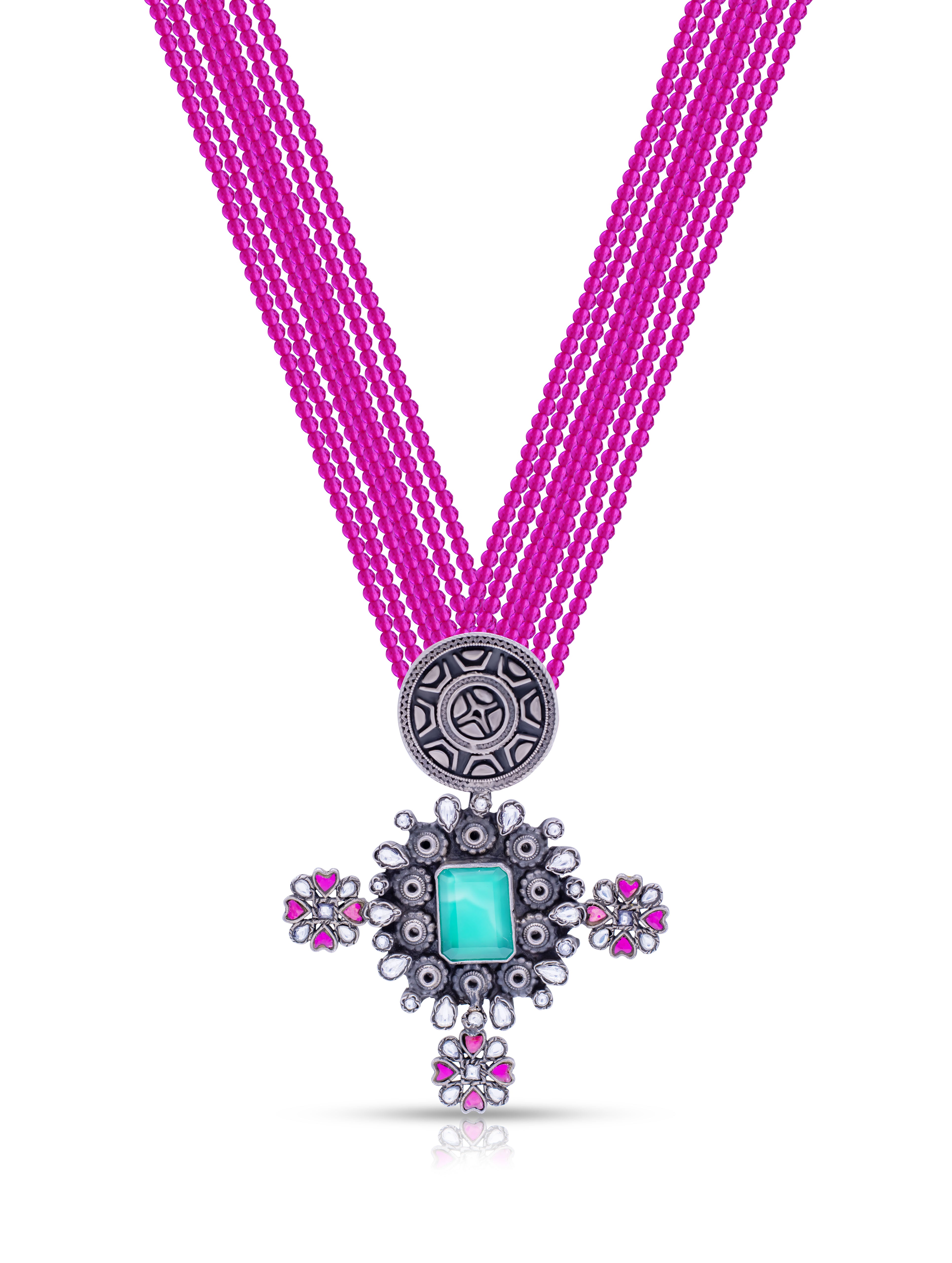Meher Pink Bead Cross Necklace