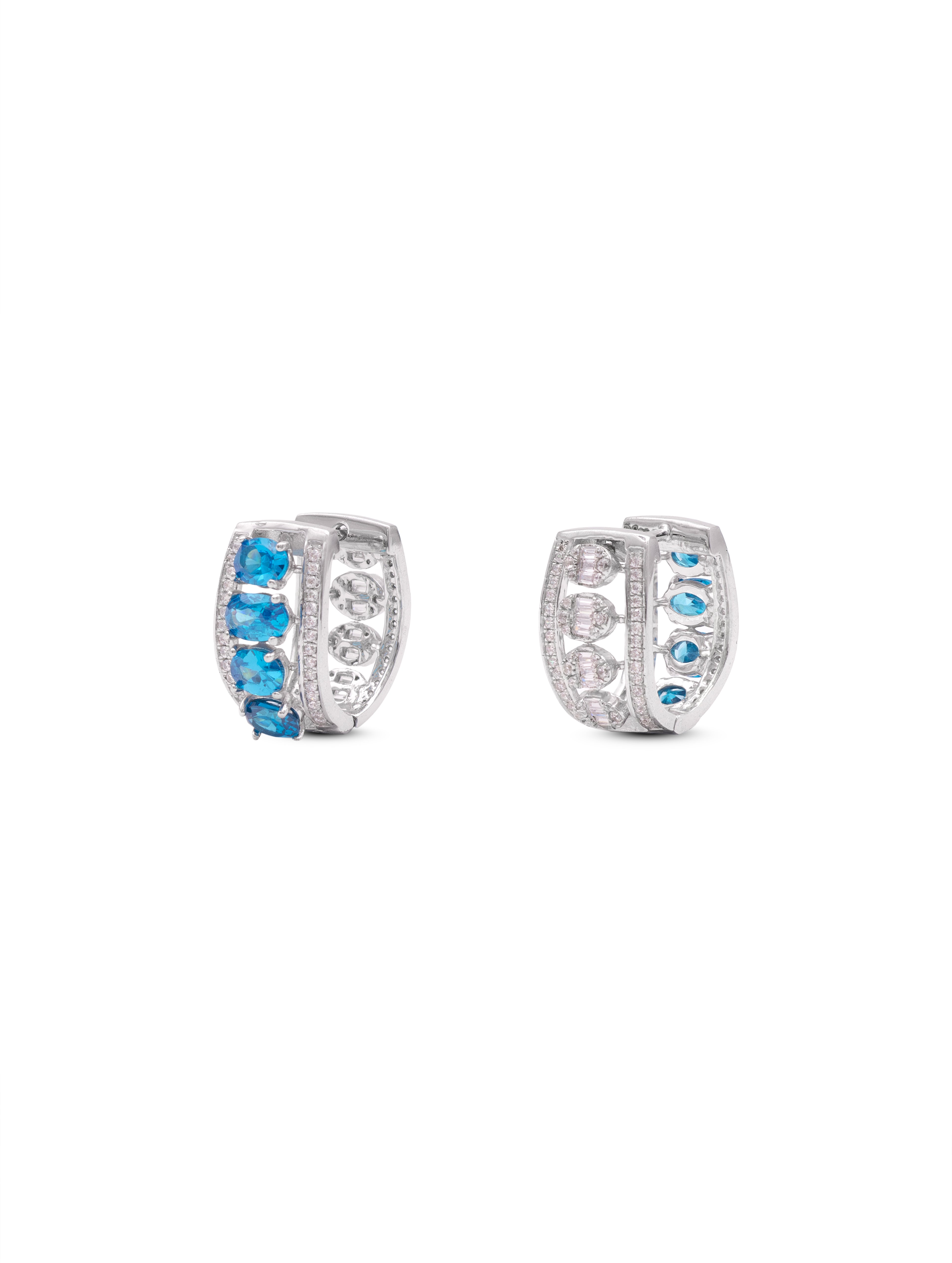 Azure Sparkle 925 Silver White & Blue Swarovski Stone Bali Earrings