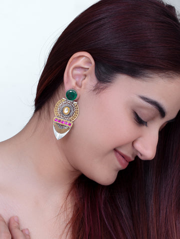 Multicolor Stone Silver Earrings