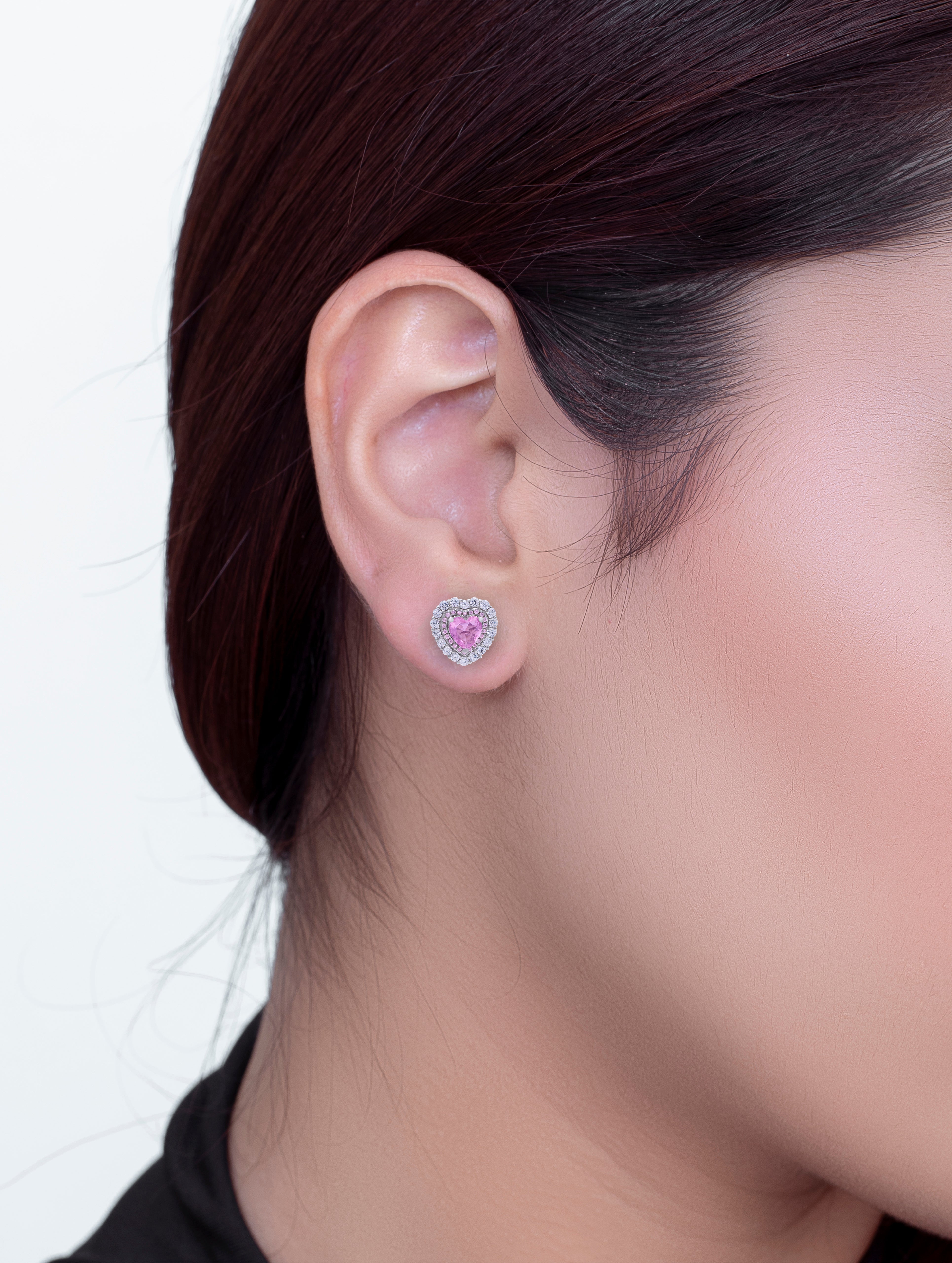 Silver Pink Heart Earrings