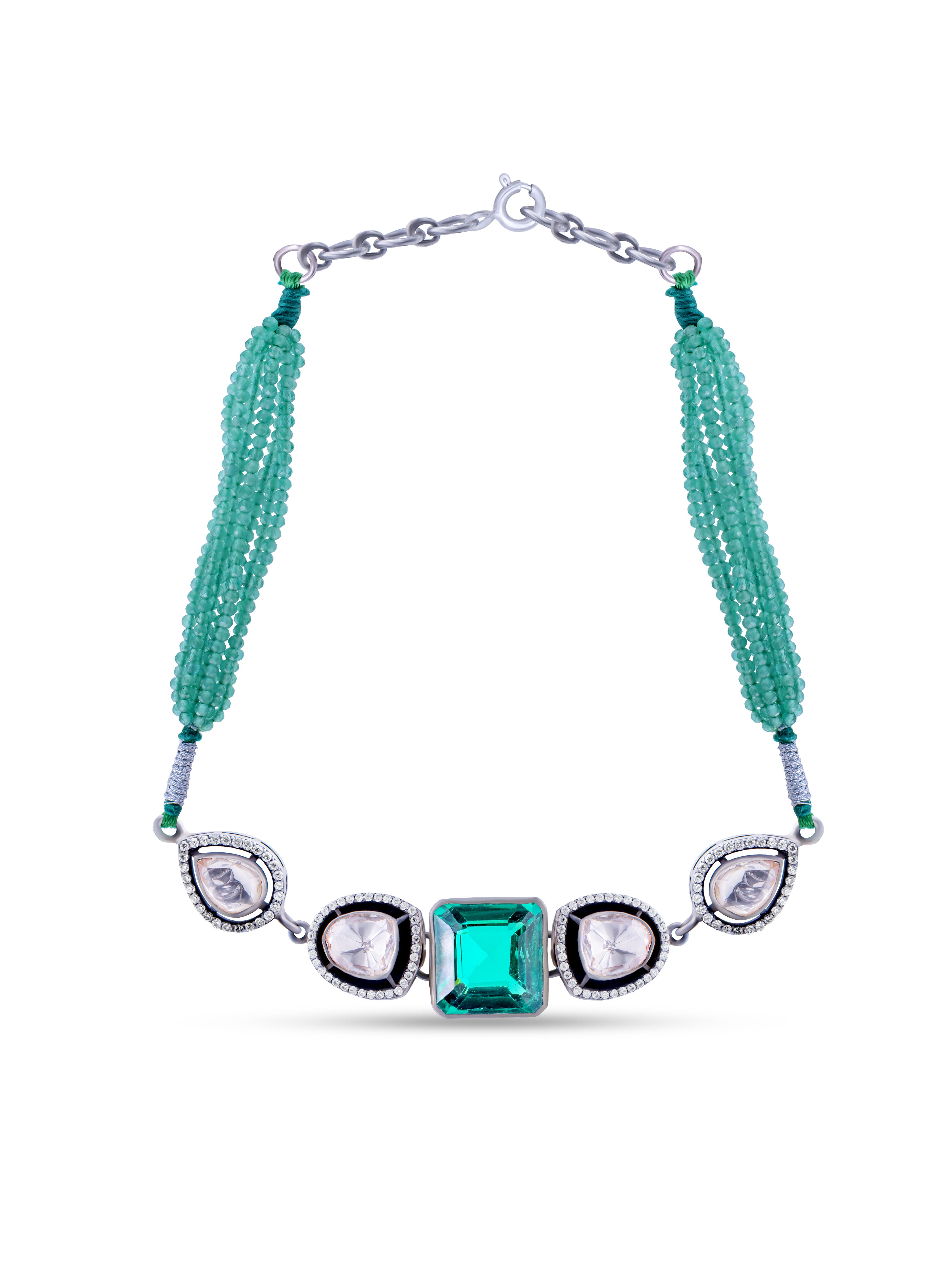 Moissanite & Emerald Necklace & Earring Set