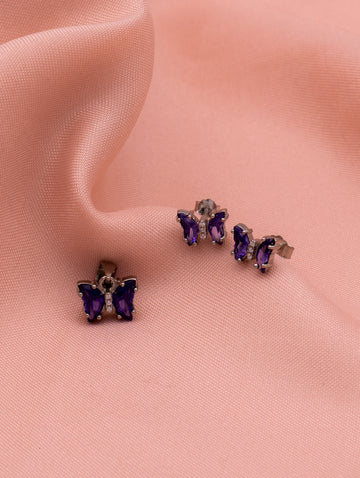 Purple Stone Butterfly Pendant & Earrings Set with Swarovski Zircon