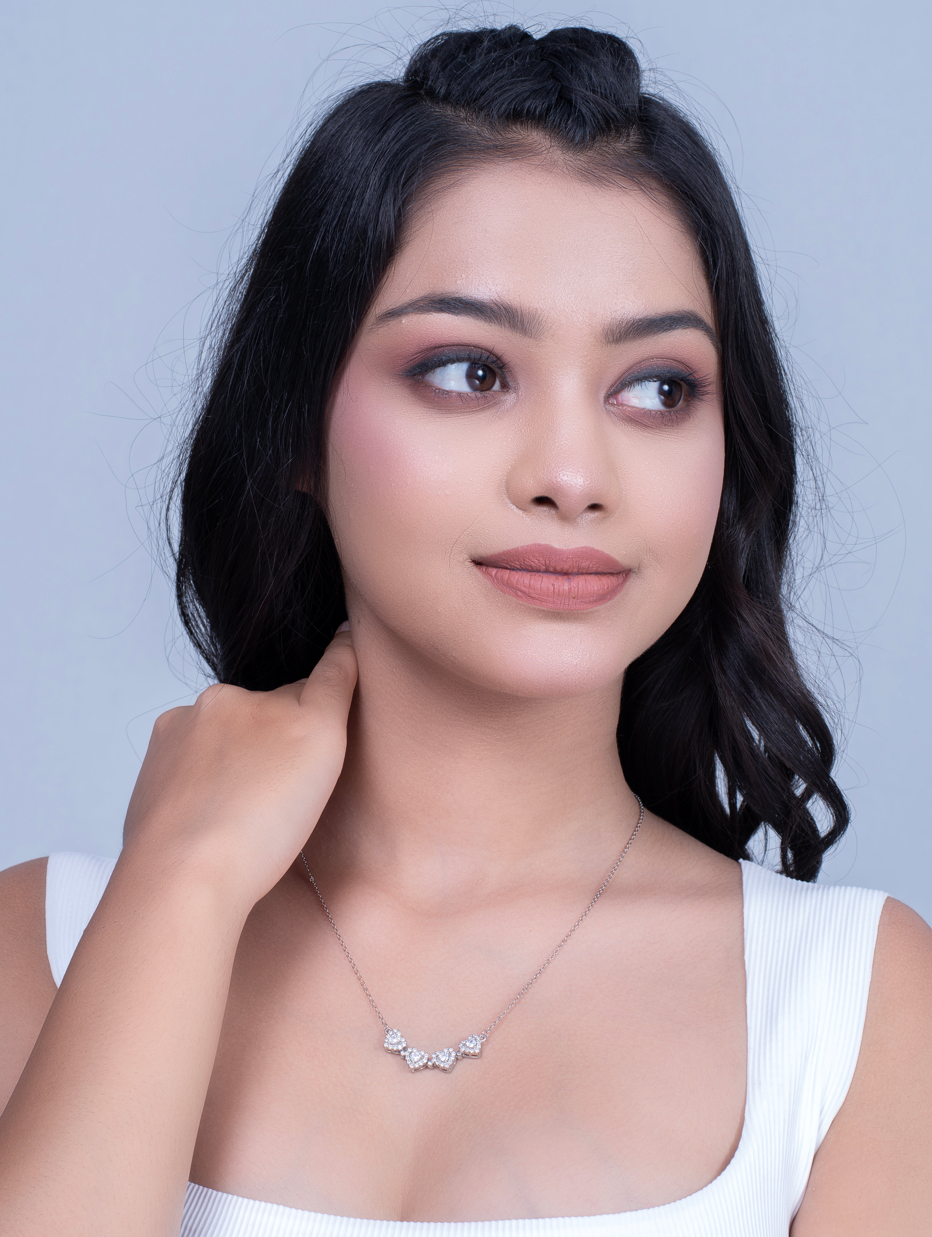 Heart Cluster Silver Necklace with Swarovski Zircon