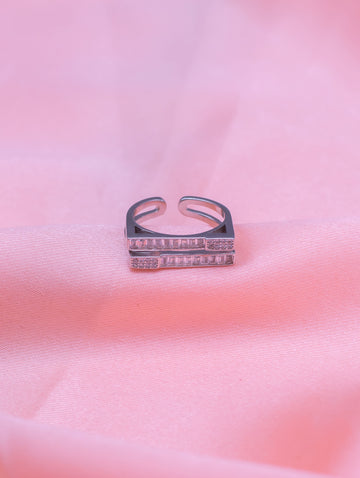 Silver Twin-Line Zircon Ring