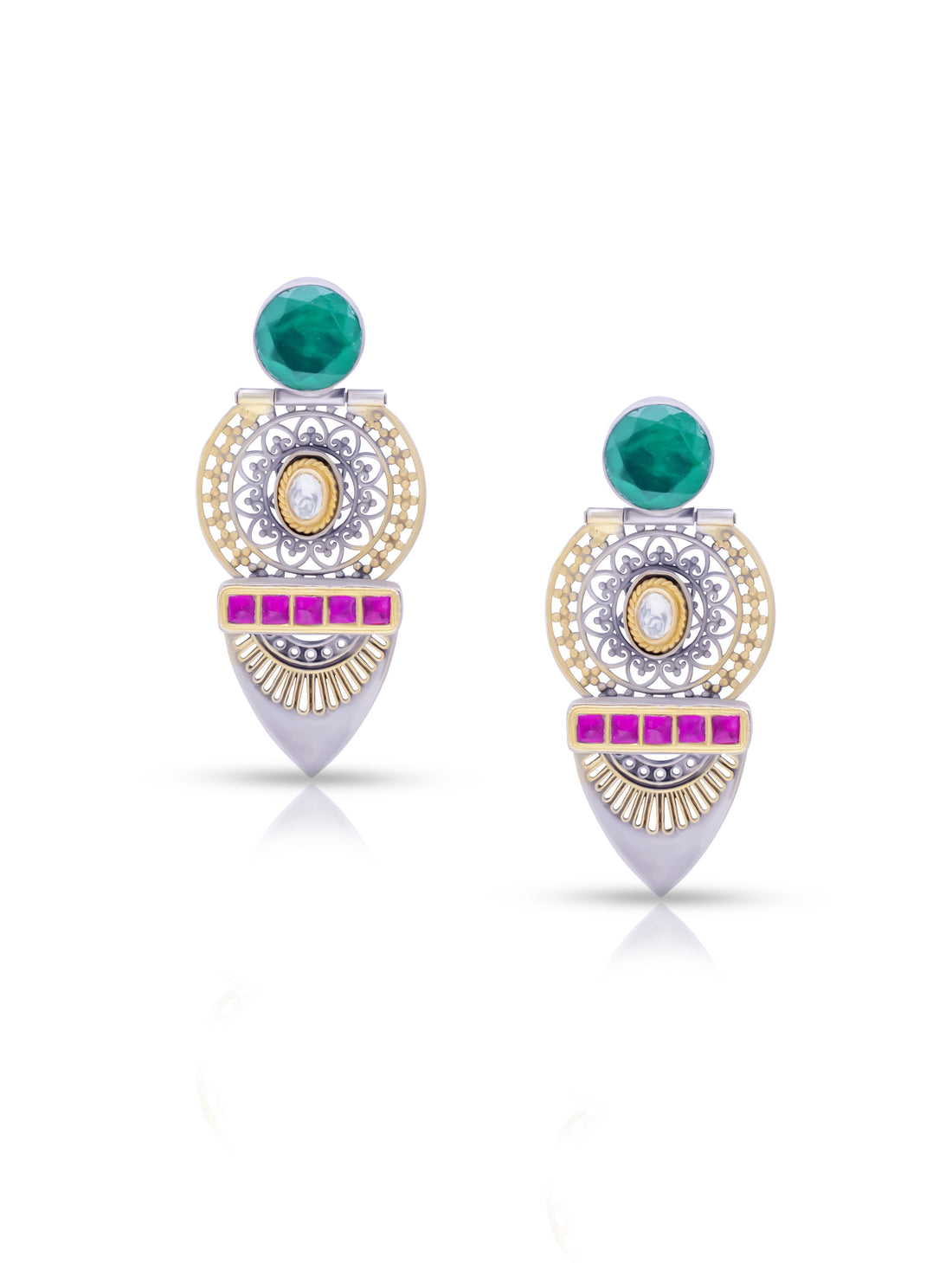 Multicolor Stone Silver Earrings
