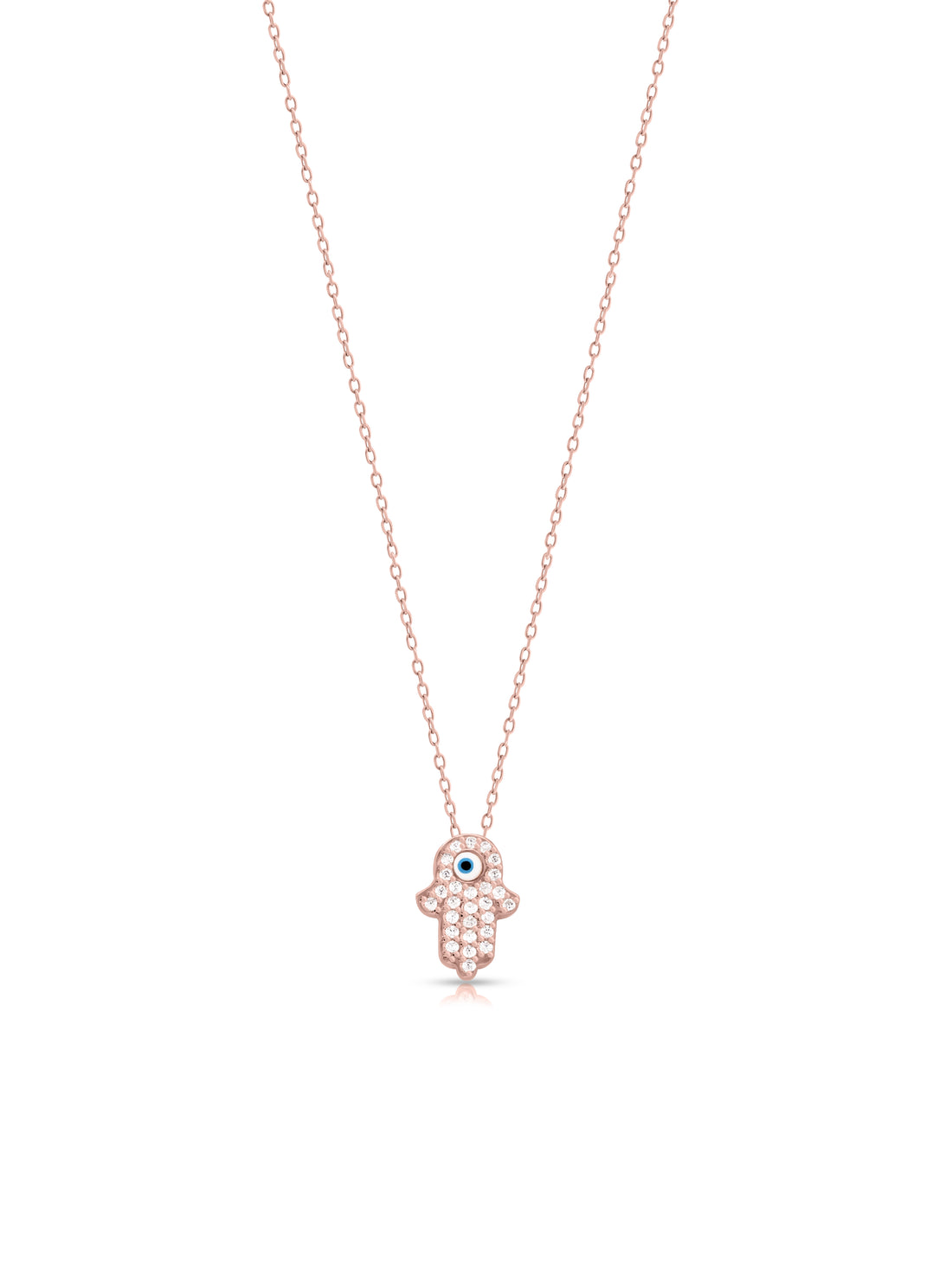 Hamsa Hand Evil Eye Silver Necklace with Swarovski Zircon