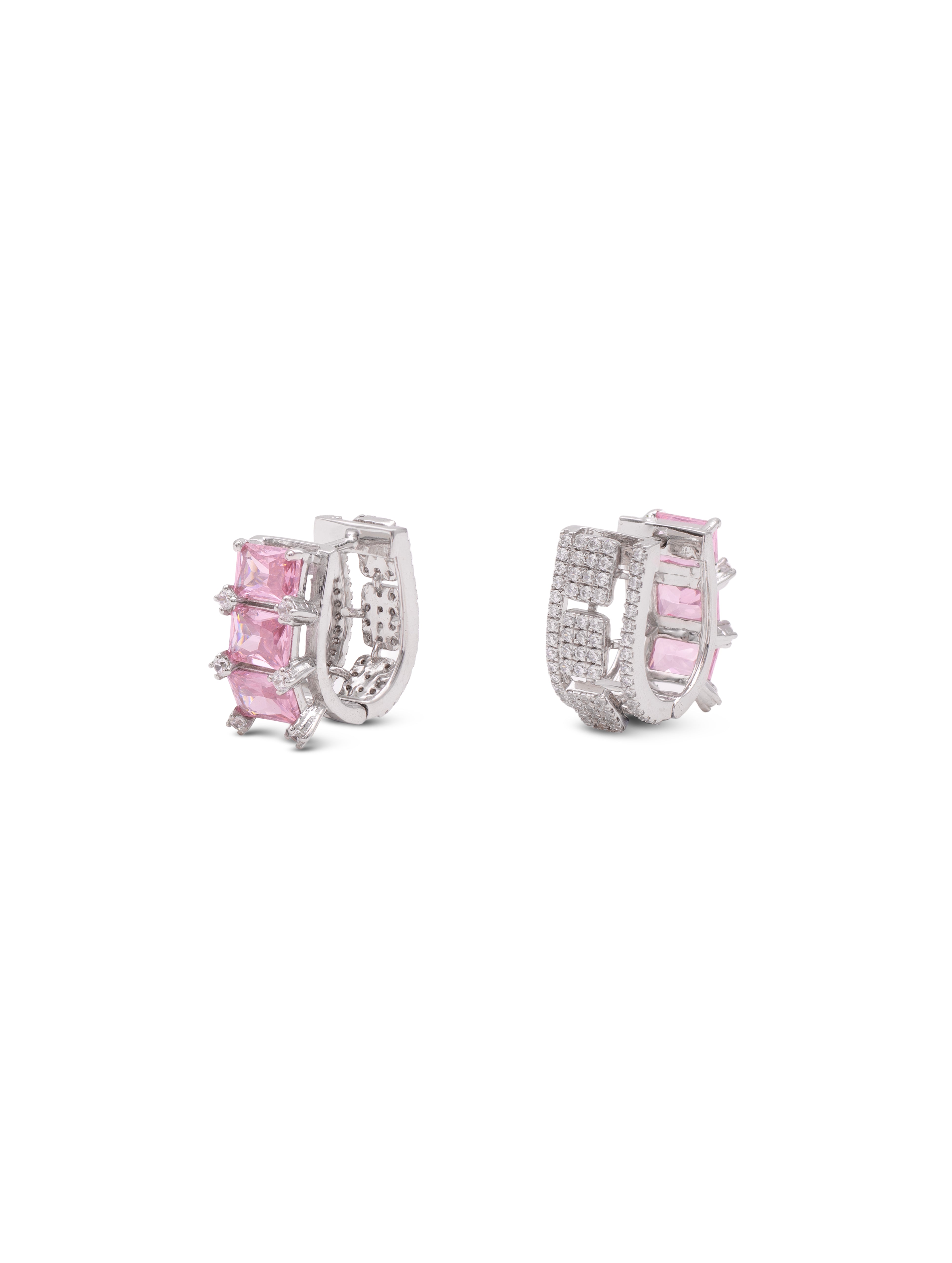 Blush Radiance 925 Silver Rose Gold-Plated Pink Stone Bali Earrings