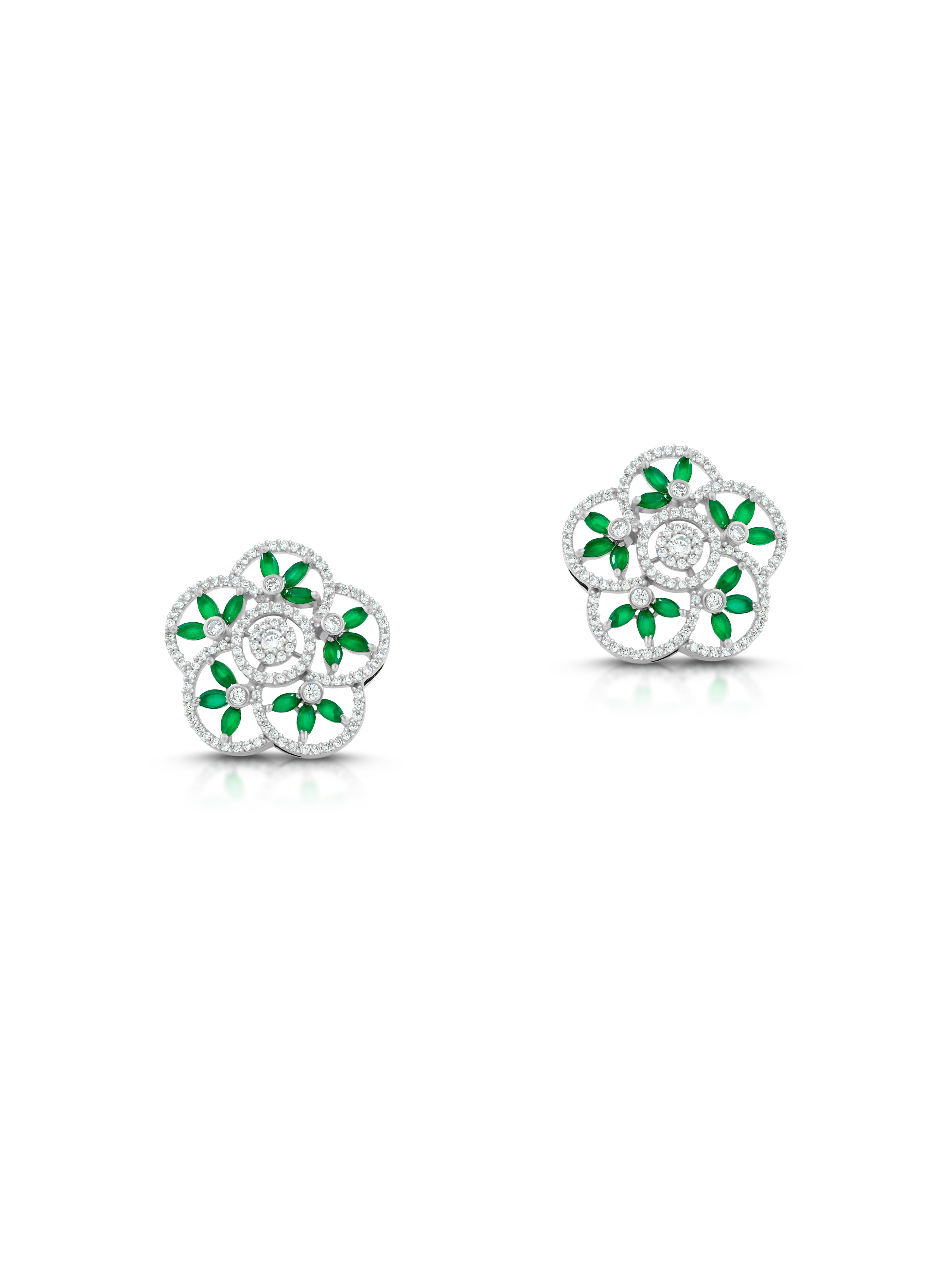 Green & White Flower Earrings
