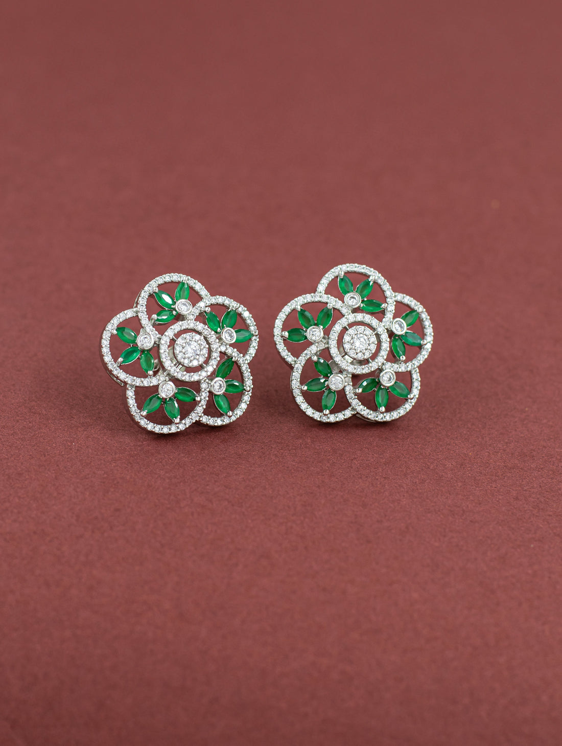 Green & White Flower Earrings
