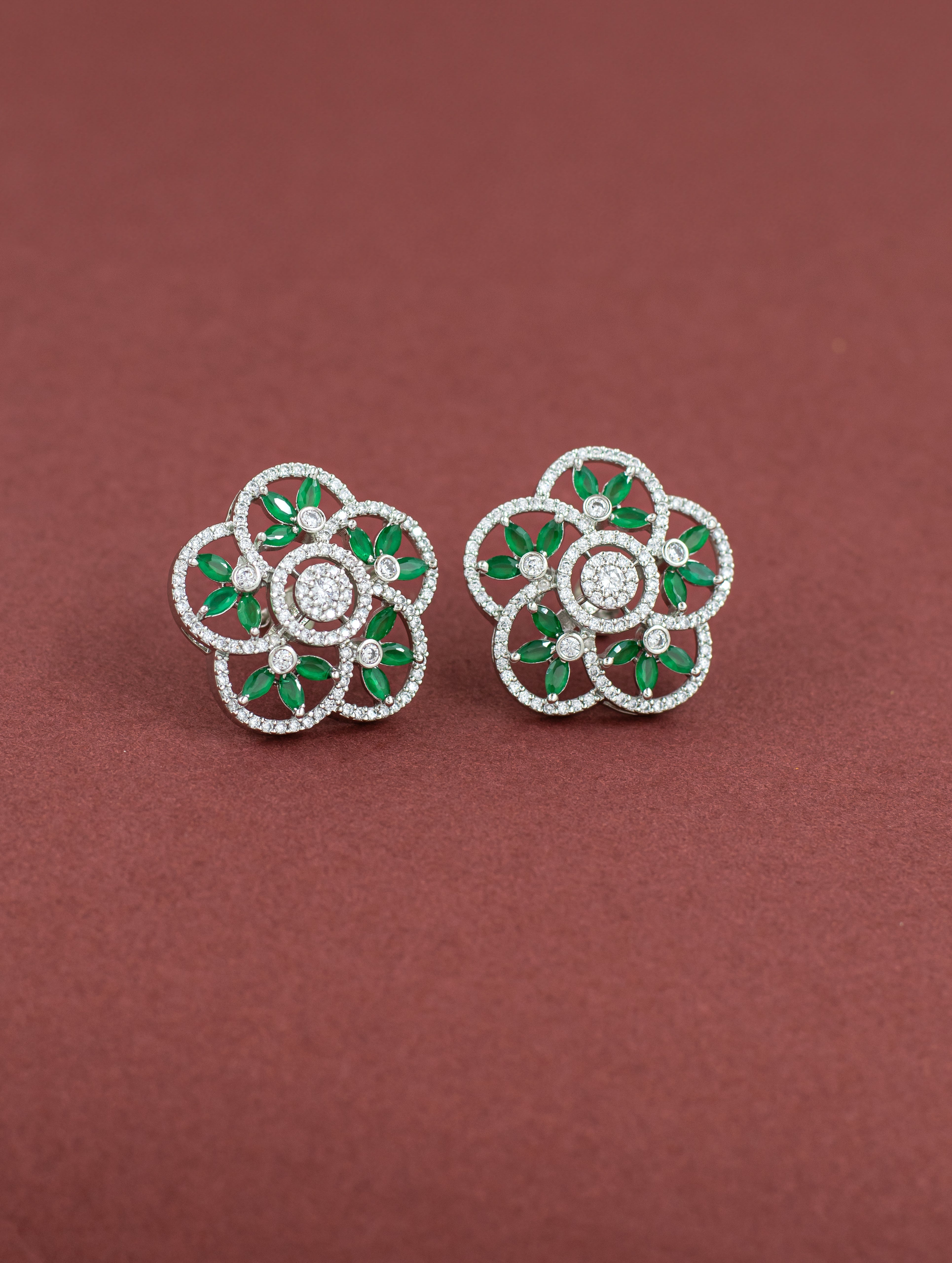 Green & White Flower Earrings