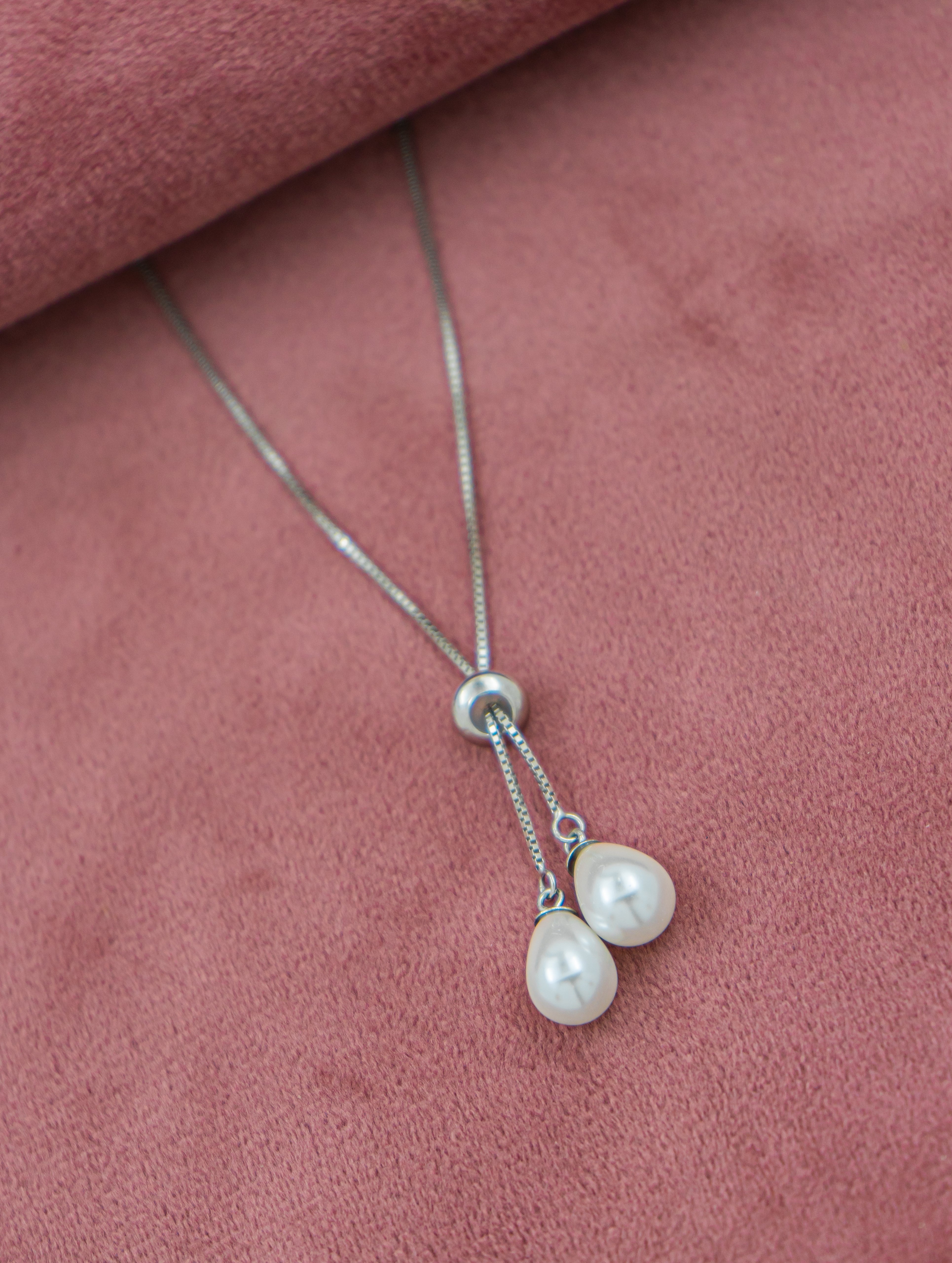 Dewdrop Adjustable Silver & Pearl Chain