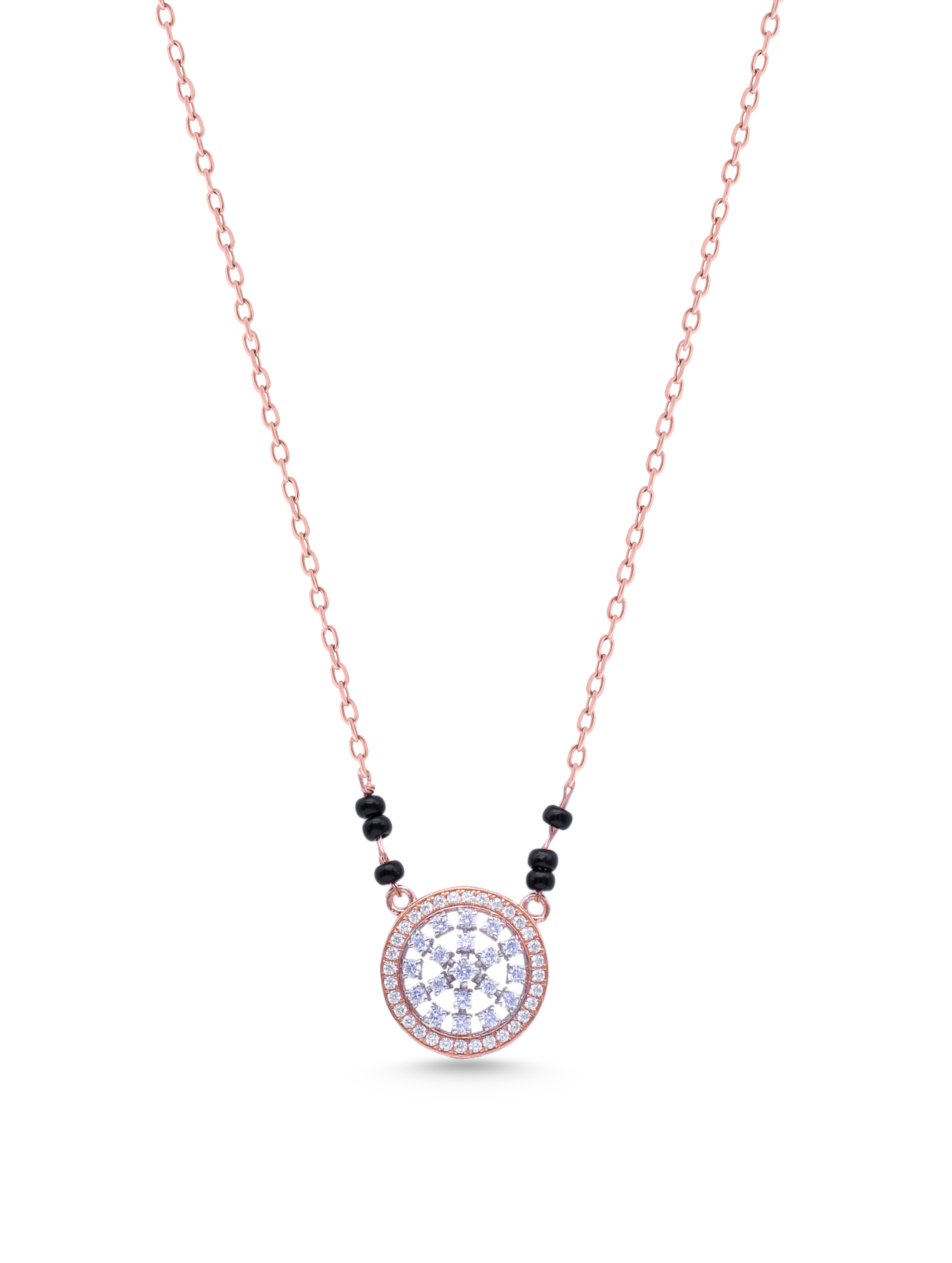 Geometric White Stone & Black Beads Gold-Tone Mangalsutra Necklace