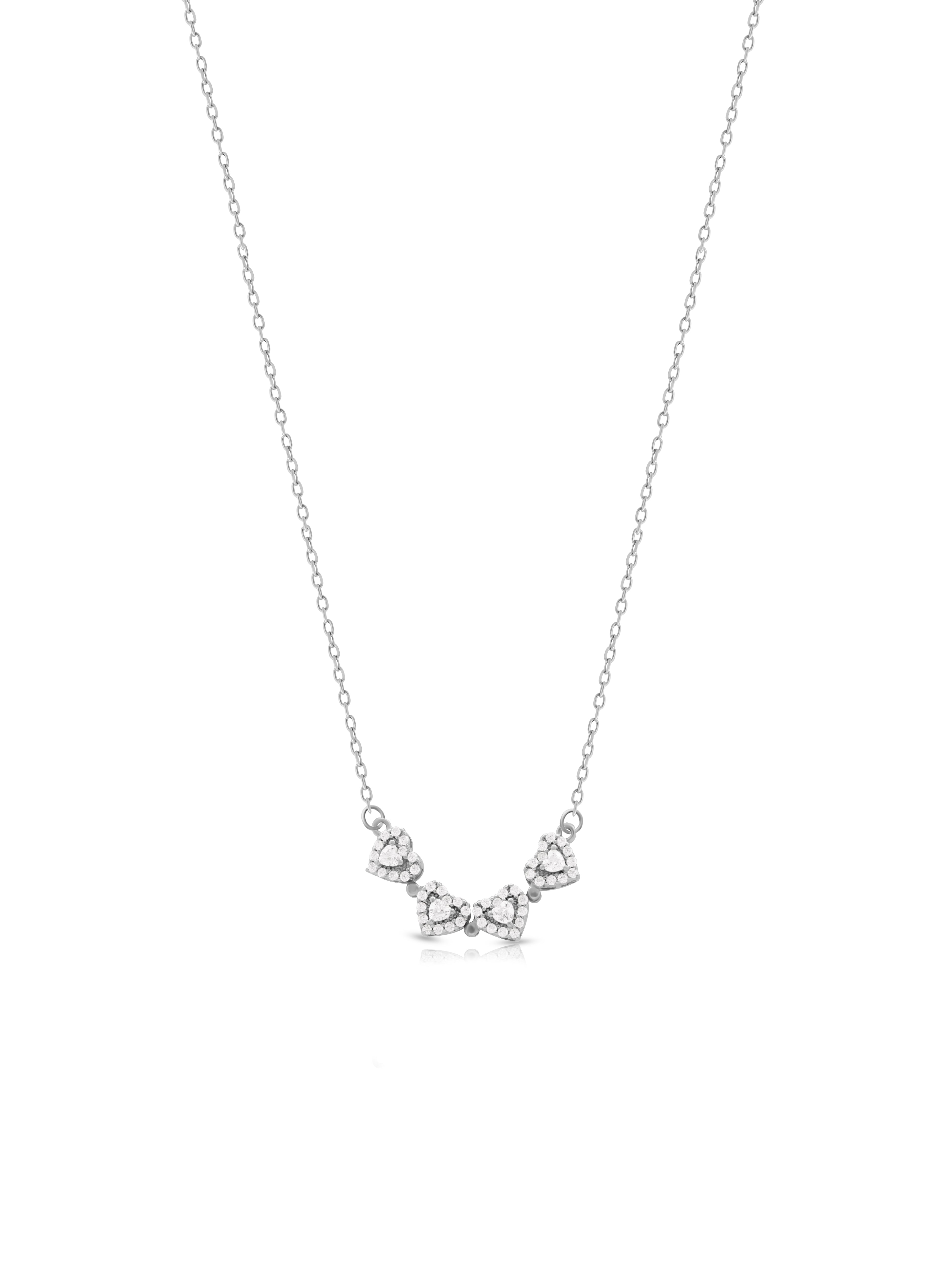 Heart Cluster Silver Necklace with Swarovski Zircon