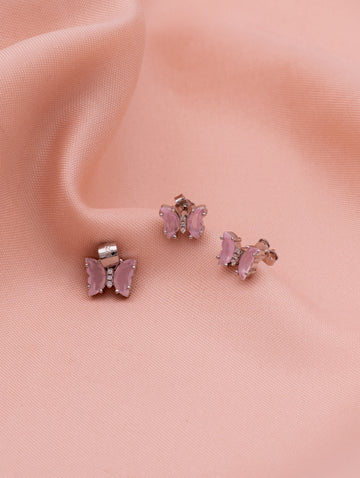 Pink Stone Butterfly Pendant & Earrings Set with Swarovski Zircon