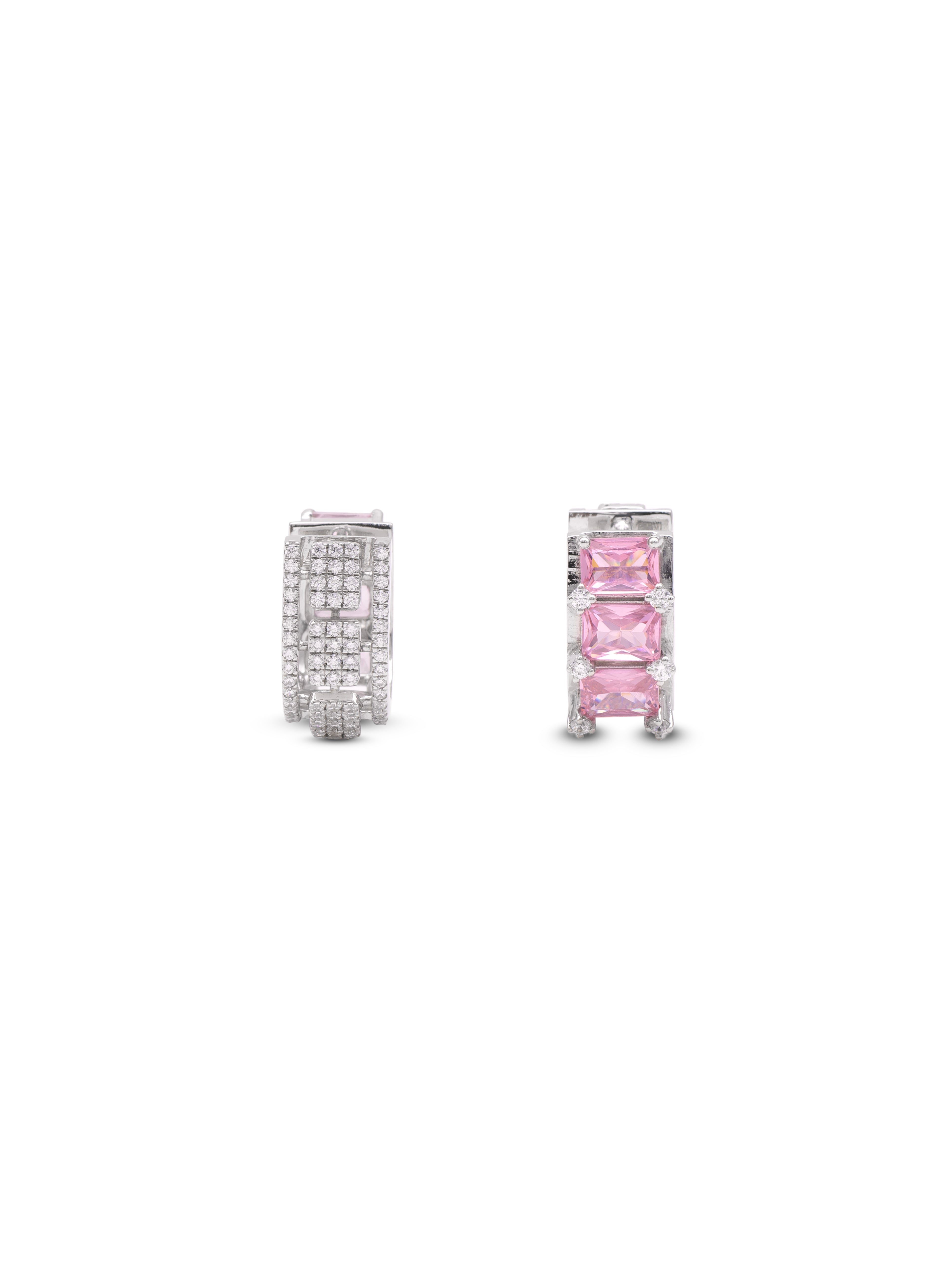 Blush Radiance 925 Silver Rose Gold-Plated Pink Stone Bali Earrings