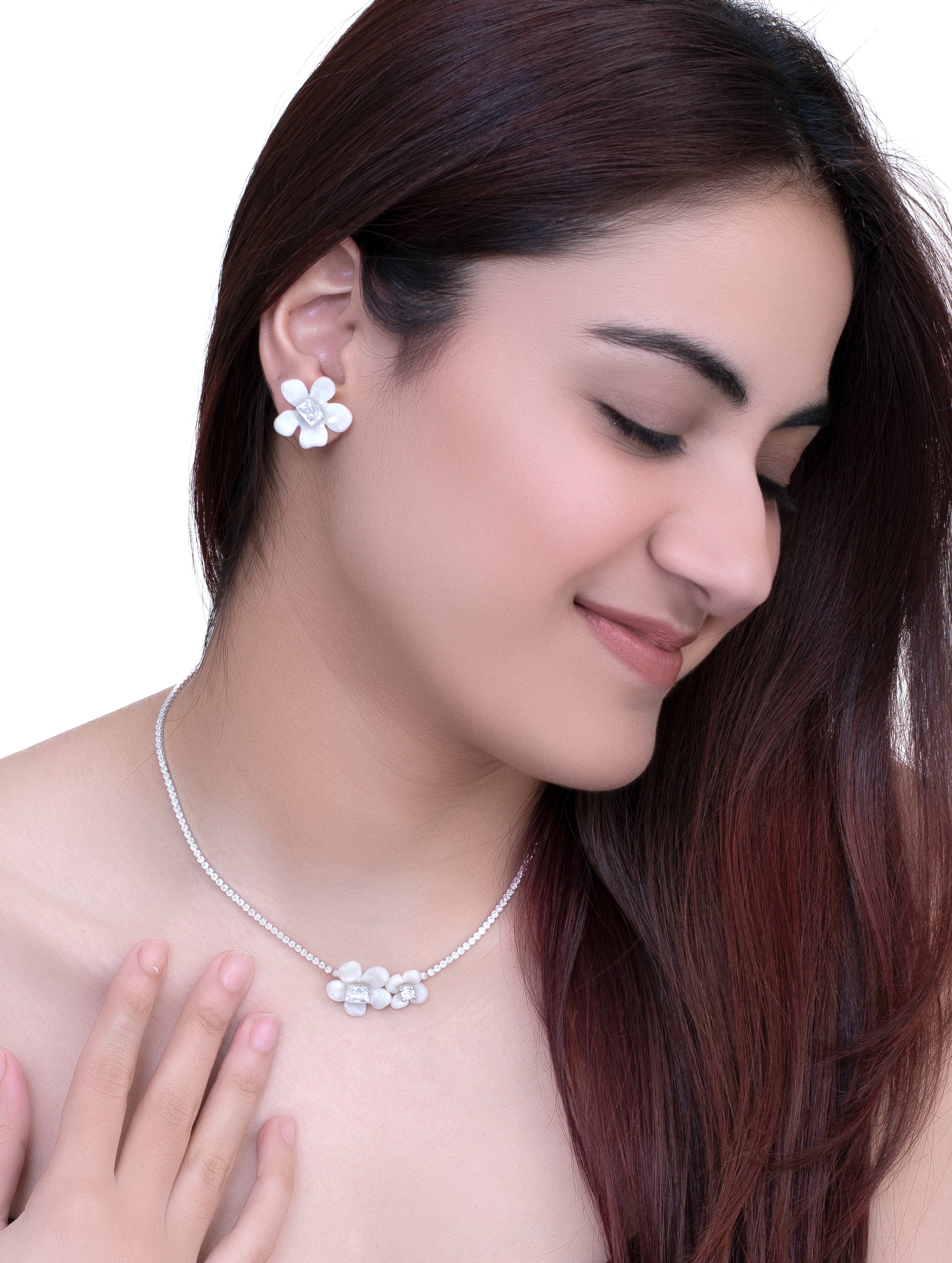 Floral Pendant Chain with Earrings