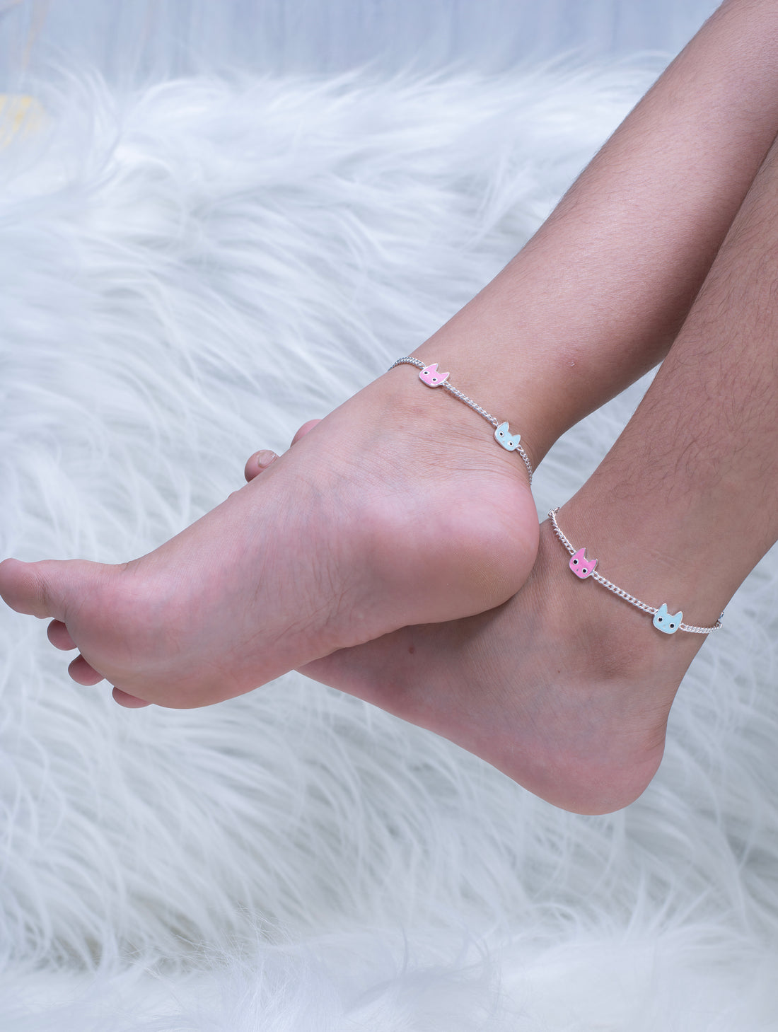 Whimsical Cat Face Silver Anklet
