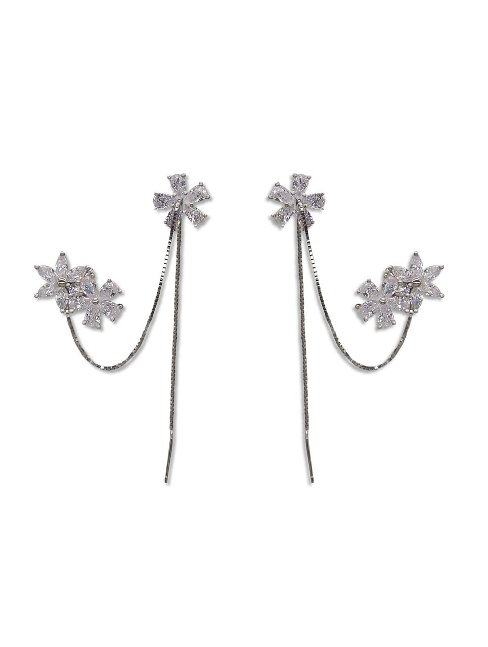 Dewdrop Elegance Double Flower Earrings with Floating Chain