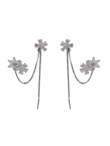 Dewdrop Elegance Double Flower Earrings with Floating Chain