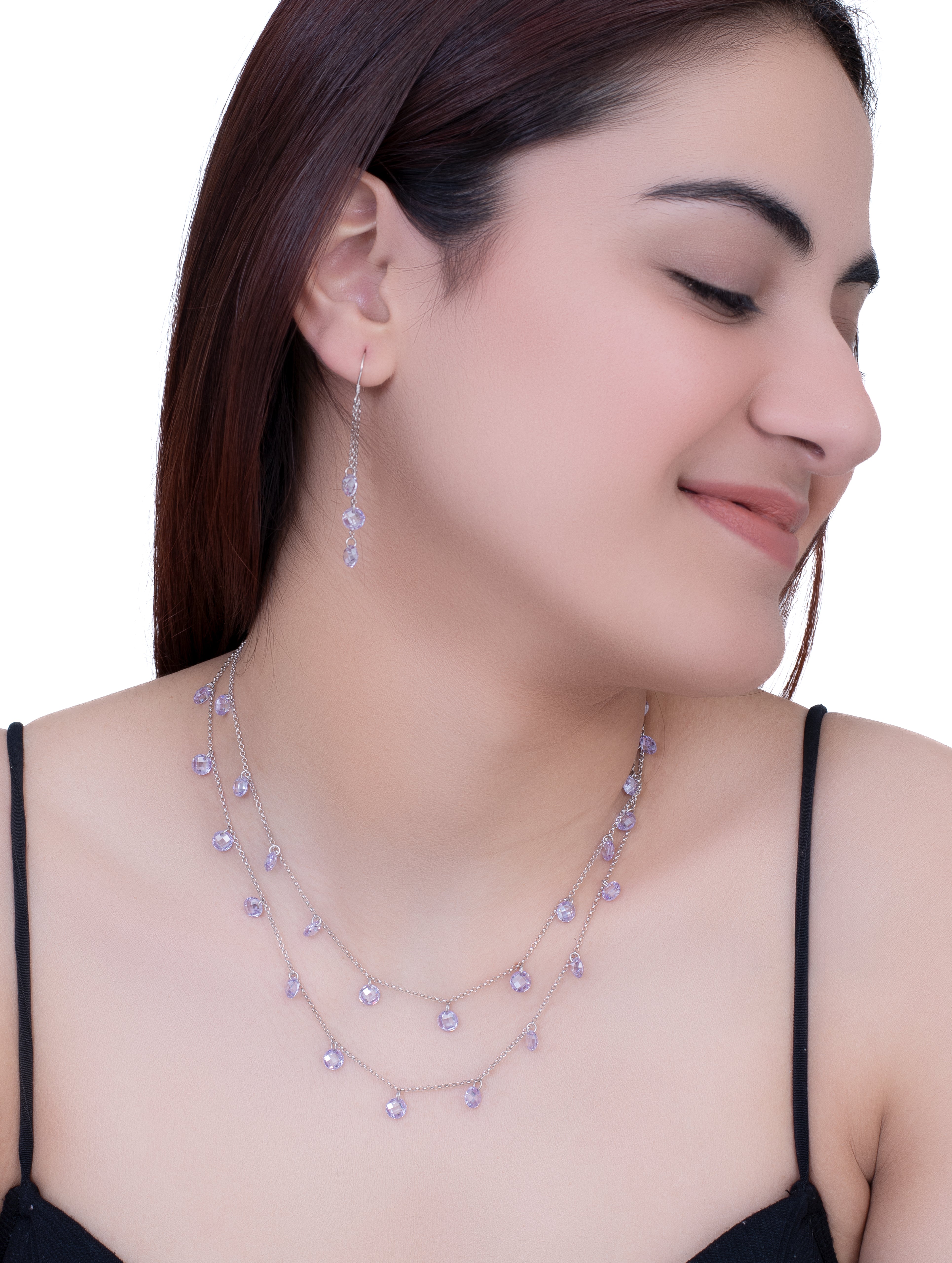 Double-Layer Blue Crystal Necklace & Earring Set