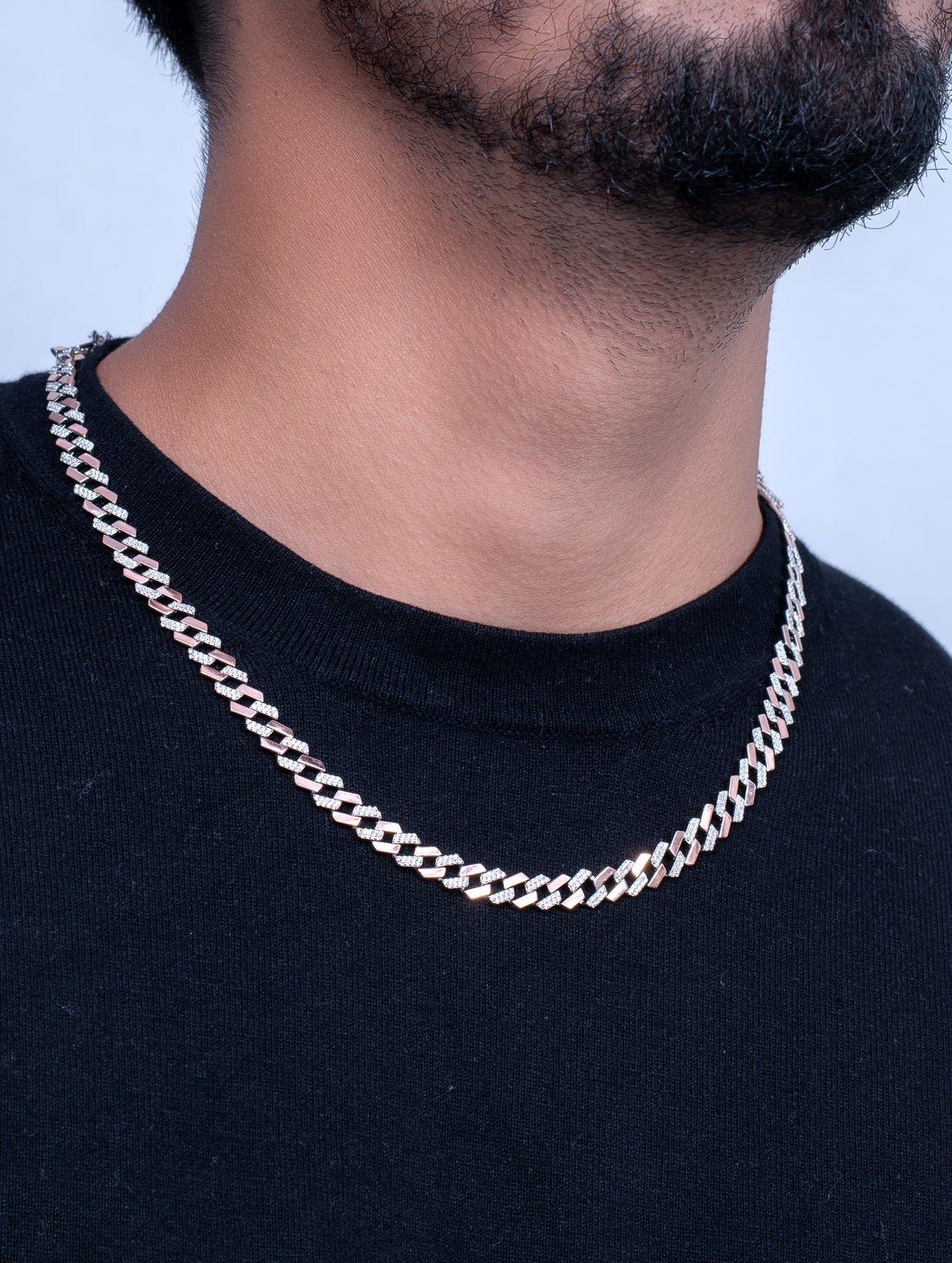 Two-Tone Rose Gold & Silver Gents Chain with Swarovski Zircon