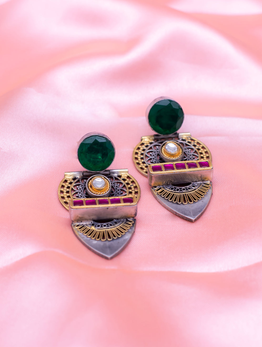 Multicolor Stone Silver Earrings