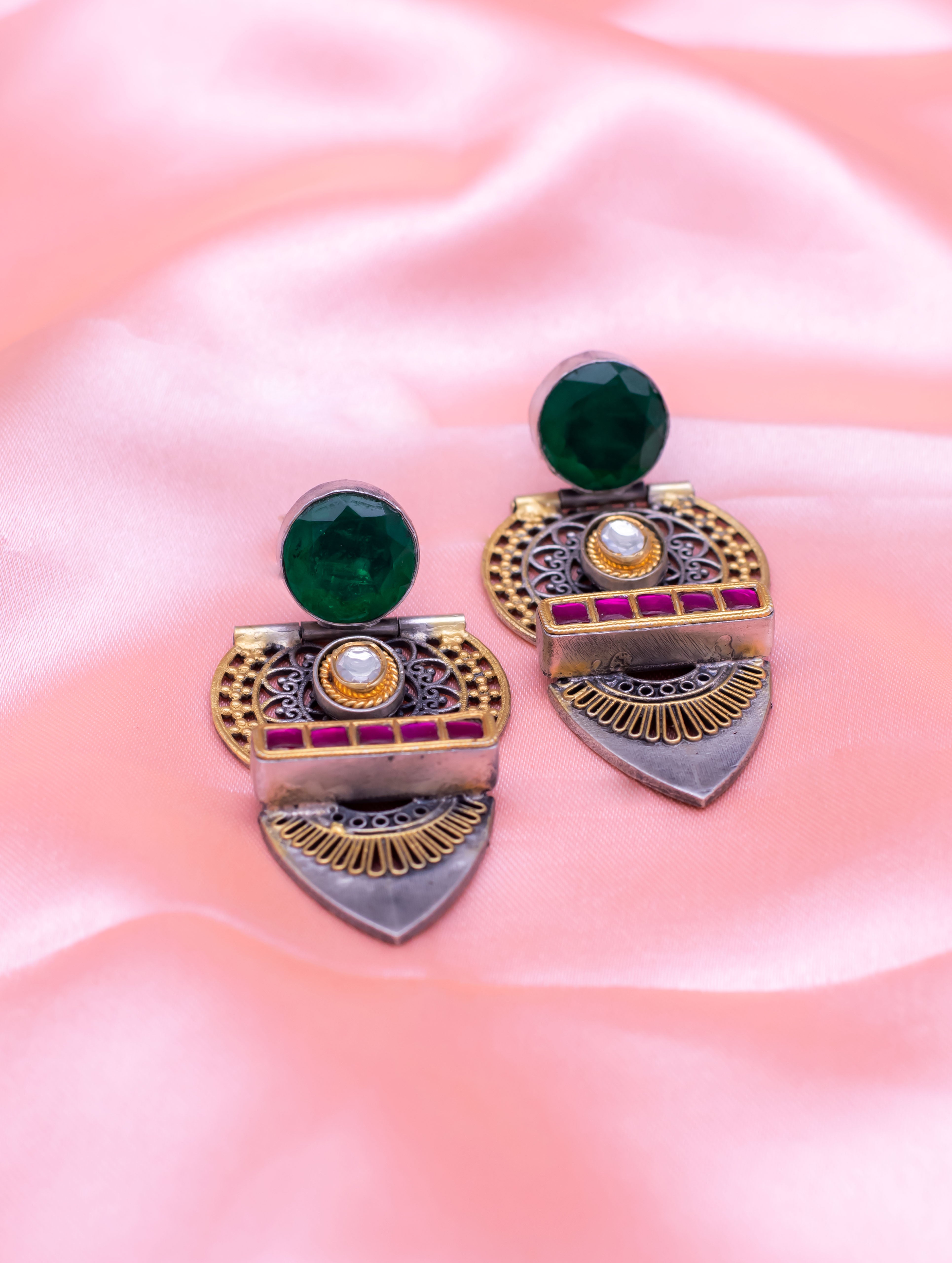 Multicolor Stone Silver Earrings