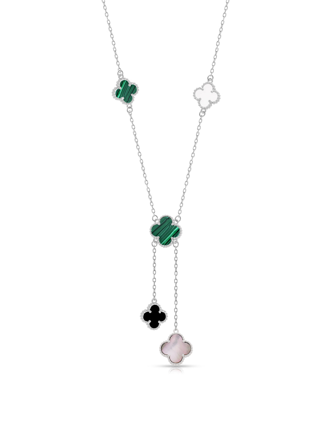 Green & White Clover Silver Necklace