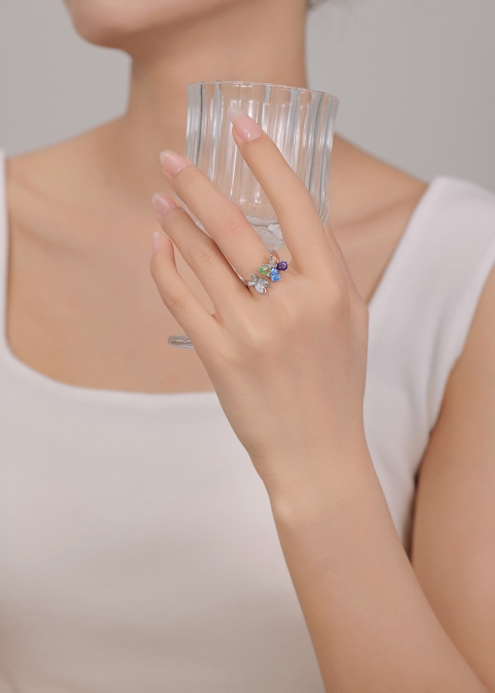 Dual Stone Silver Ring with Swarovski Zircon