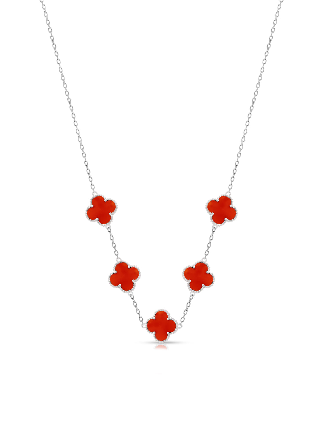 Red Enamel Clover Silver Necklace