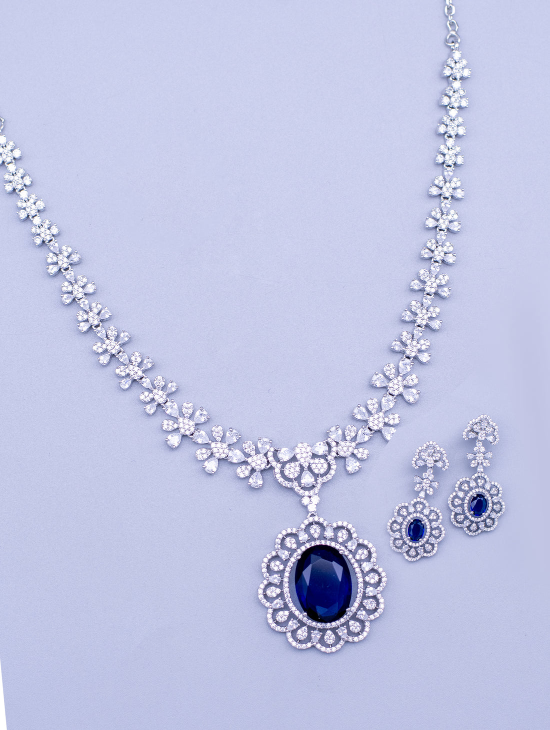 Blue & White Stone Necklace & Earrings Set