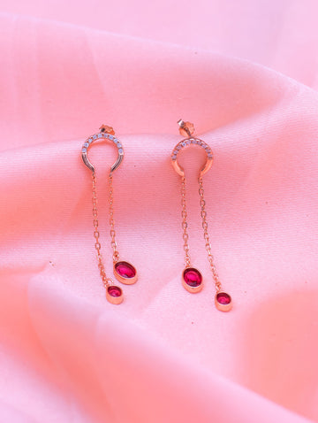 Red Oval Stone Dangling Earrings